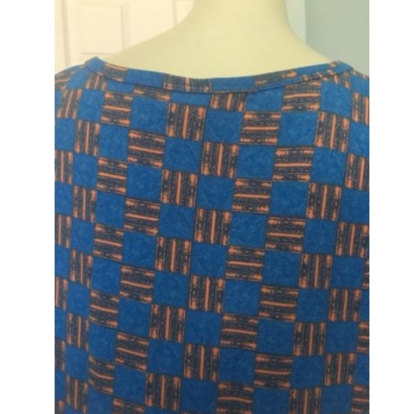 LulaRoe Nicole Dress Blue And Gold Squares Size 2X - Picture 4 of 6